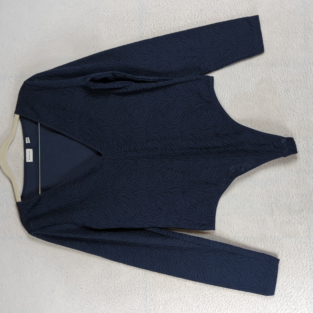 Aritzia Babaton Women's Dark Blue Patterned Long Sleeve V Neck Bodysuit Size L